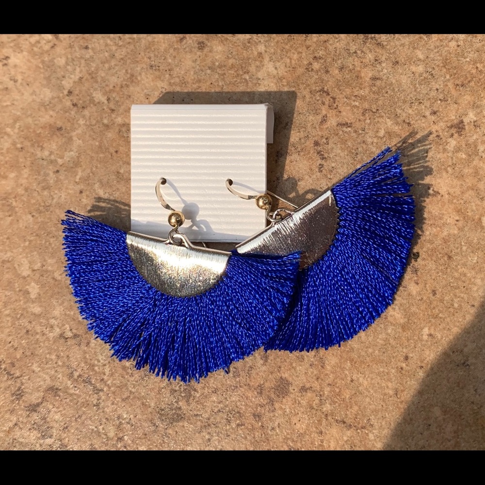 Fun fringe fan royal blue earrings! Handmade.